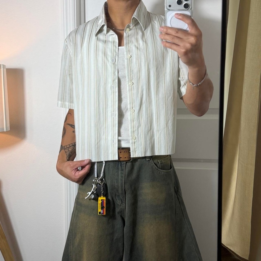 y2k picnic vintage cropped button up plaid shirt PL03
